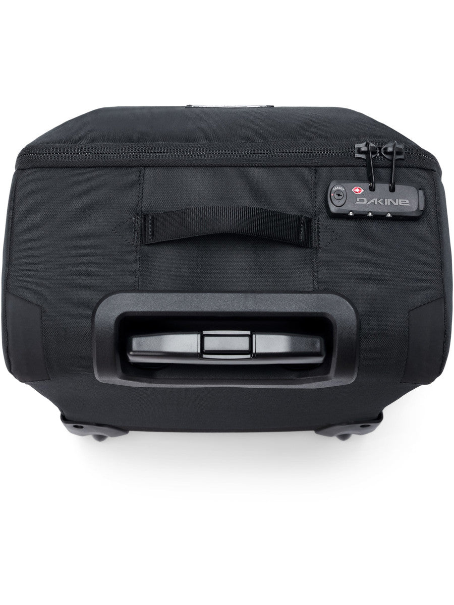Dakine 365 Carry-On Roller Bag LT 40L in Black, top view showing the carry handle, telescopic handle housing and zip combination lock