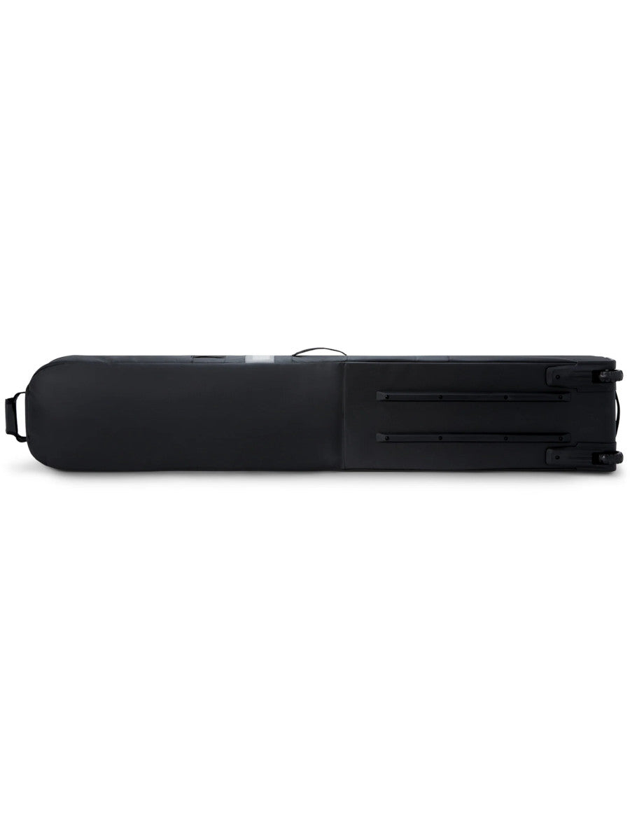 Dakine Fall Line Ski Roller Bag 190cm in Black Coated, underside view showing the skid rails, wheels and end grab handle