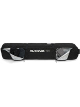 Dakine Fall Line Ski Roller Bag 190cm in Black Coated, side view with the end pockets unzipped to show gloves and accessories inside