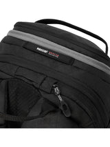 Close-up of the Dakine Heli 2.0 Pro Pack 20L in Black showing the top grab handle, RECCO label and zipped top pocket