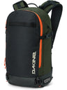 Dakine Heli 2.0 Pro Pack 26L in Rosin, front three-quarter view of the dark olive pack with bright orange zip trim and Dakine logo