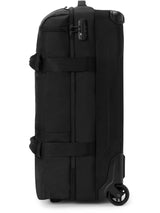 Dakine Split Roller Bag 2.0 85L in Black, side view showing the grab handles, compression straps, combination lock and wheels