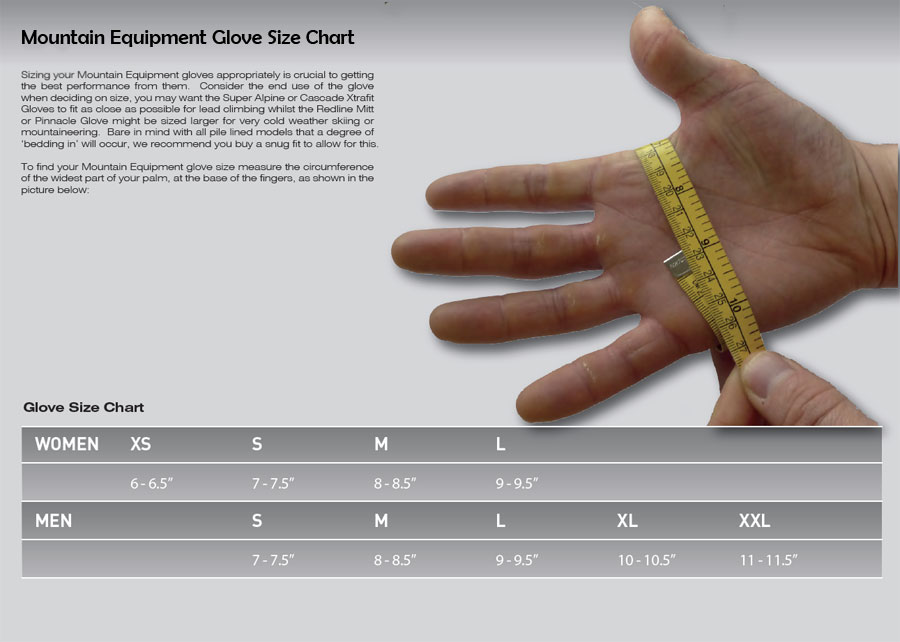 Mountain Equipment Gloves Size Chart